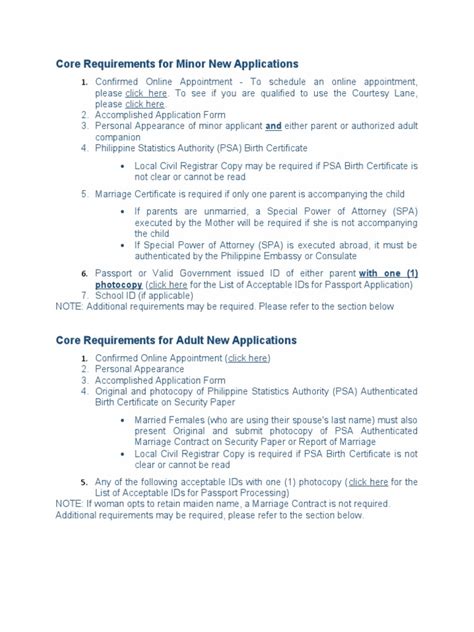 Core Requirements for Minor New Applications.